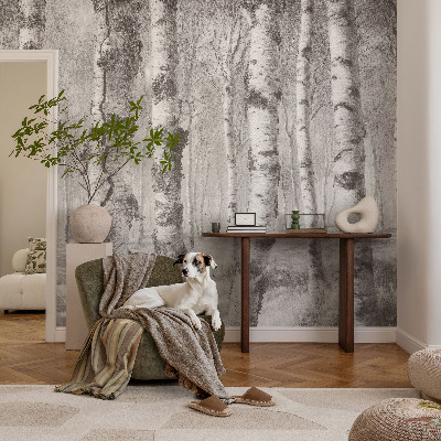3D wall mural with a birch forest motif