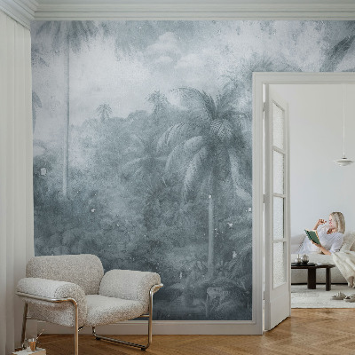 Stick-on wall mural with tropical vegetation motif