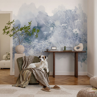 Removable wall mural wallpaper with a flower meadow design