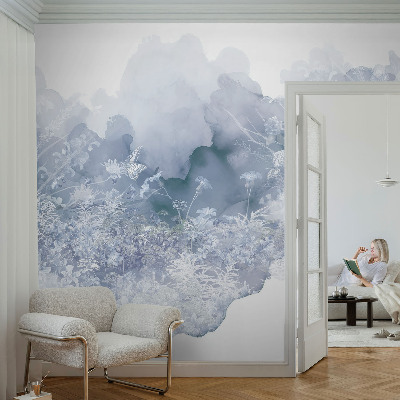 Removable wall mural wallpaper with a flower meadow design