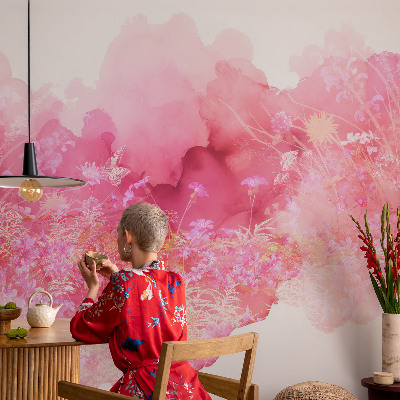 Removable wall mural with a floral pattern