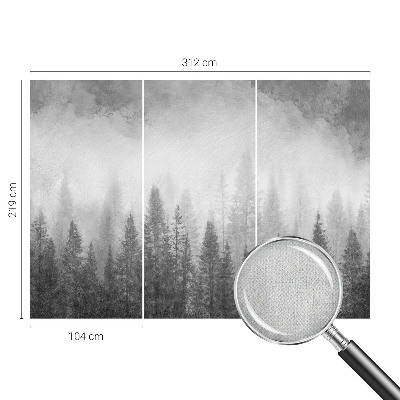 Peel and stick wall mural for living room with a misty forest scene
