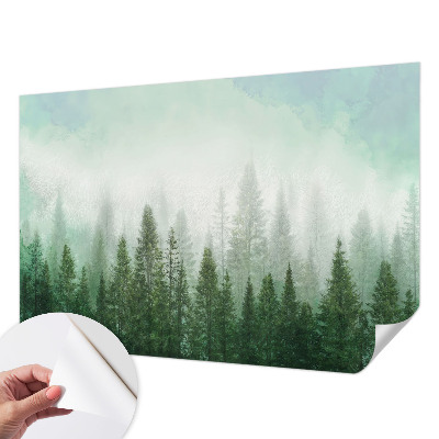 Peel and stick wall mural for bedroom with a wolf in a forest scene