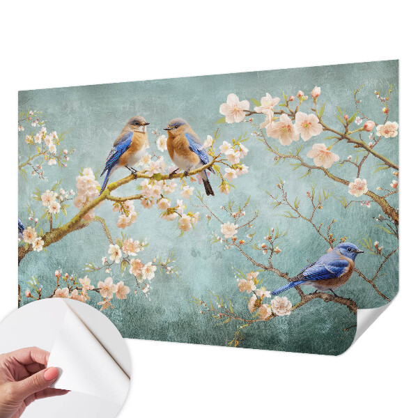 Peel and stick wall mural for kids' room with a spring birds design