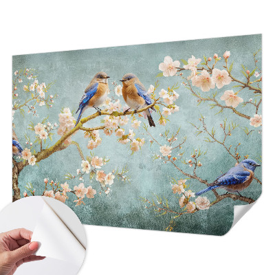Peel and stick wall mural for kids' room with a spring birds design