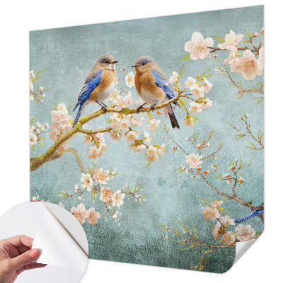 Peel and stick wall mural for kids' room with a spring birds design