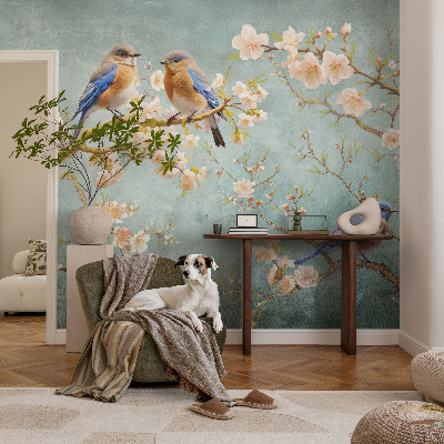 Peel and stick wall mural for kids' room with a spring birds design