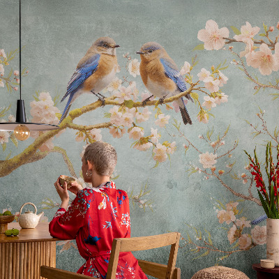 Peel and stick wall mural for kids' room with a spring birds design