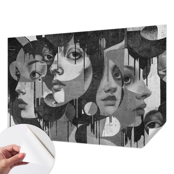 Baby room wall mural with a pattern of women's faces suitable for a nursery