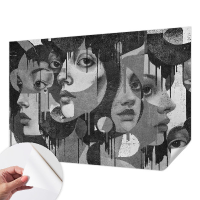 Baby room wall mural with a pattern of women's faces suitable for a nursery