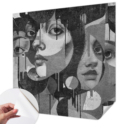 Baby room wall mural with a pattern of women's faces suitable for a nursery