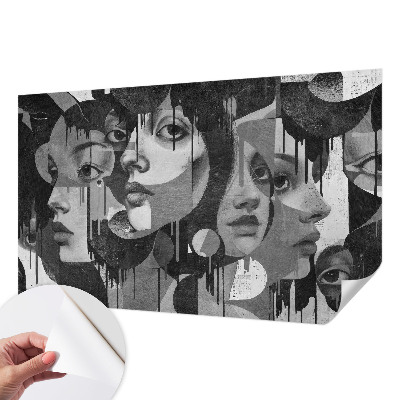 Baby room wall mural with a pattern of women's faces suitable for a nursery