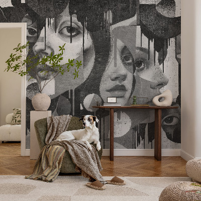 Baby room wall mural with a pattern of women's faces suitable for a nursery