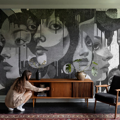 Baby room wall mural with a pattern of women's faces suitable for a nursery