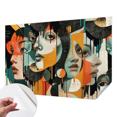 Peel and stick wall mural with a colorful faces design
