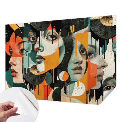 Peel and stick wall mural with a colorful faces design