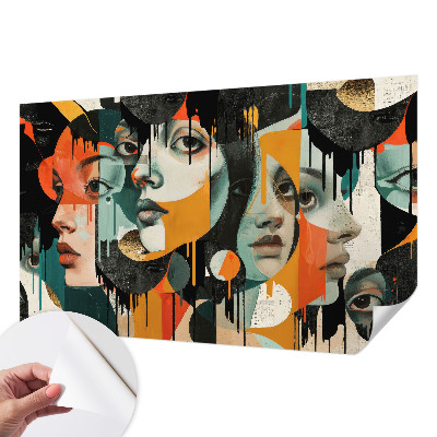 Peel and stick wall mural with a colorful faces design