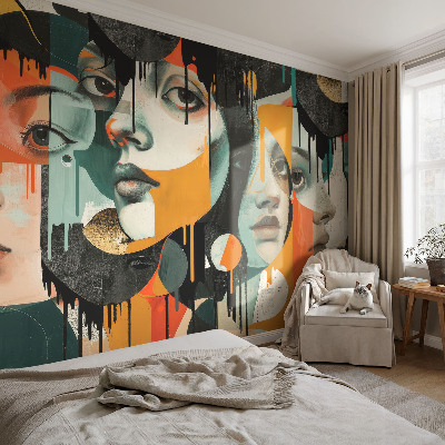 Peel and stick wall mural with a colorful faces design