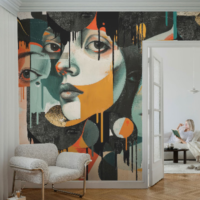 Peel and stick wall mural with a colorful faces design