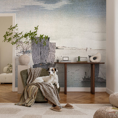 Peel and stick wallpaper mural with a nautical scenery design