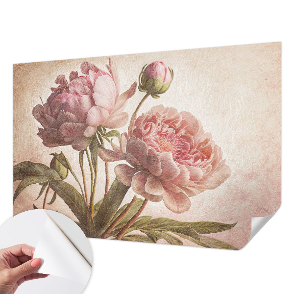 Stick-on wall mural with a delicate peony motif