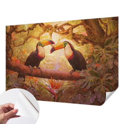 Peel and stick wall mural for living room with a colorful toucan design
