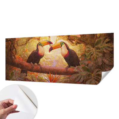 Peel and stick wall mural for living room with a colorful toucan design