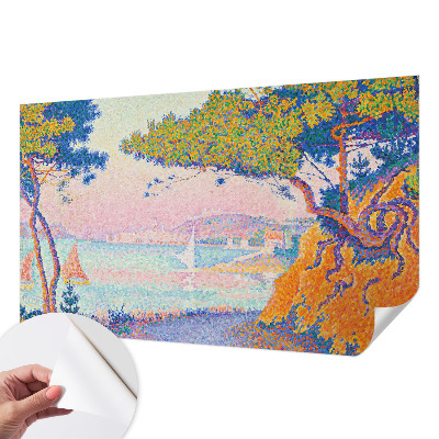 3D wall mural with a colorful landscape design