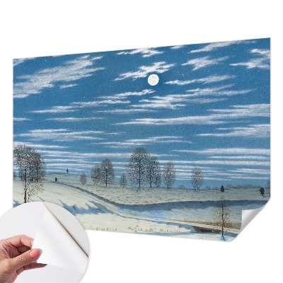 Nursery wall mural with a winter landscape design