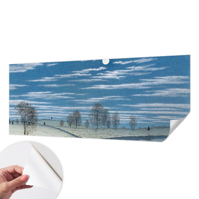 Nursery wall mural with a winter landscape design