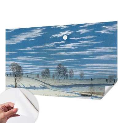 Nursery wall mural with a winter landscape design
