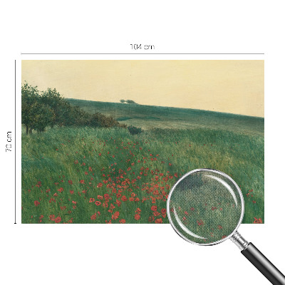 Children's wall mural with a poppy fields design