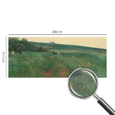 Children's wall mural with a poppy fields design