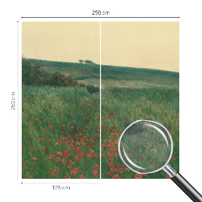 Children's wall mural with a poppy fields design