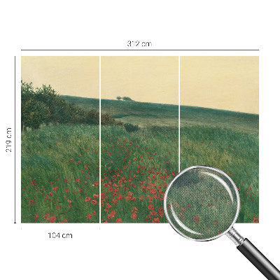 Children's wall mural with a poppy fields design