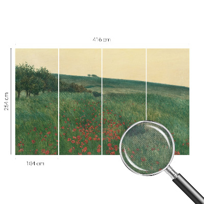 Children's wall mural with a poppy fields design
