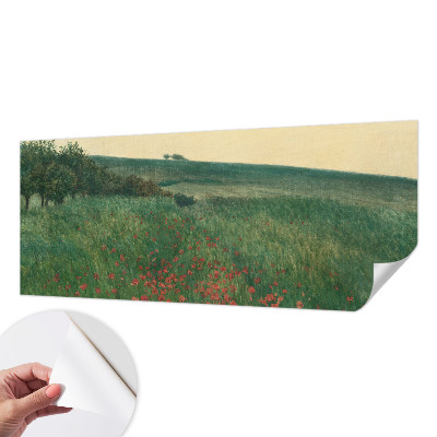 Children's wall mural with a poppy fields design