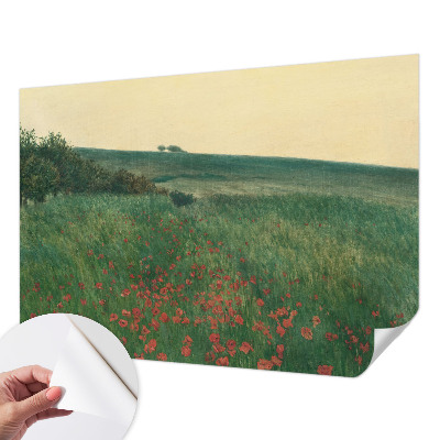 Children's wall mural with a poppy fields design