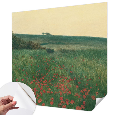 Children's wall mural with a poppy fields design