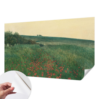 Children's wall mural with a poppy fields design