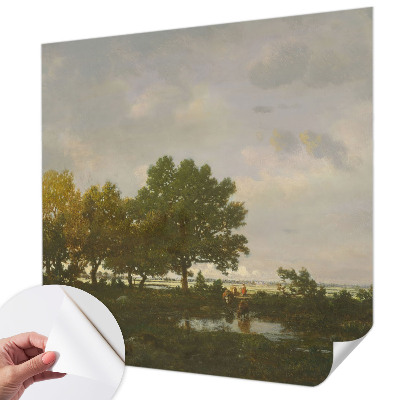 Peel and stick wall mural featuring a forest landscape
