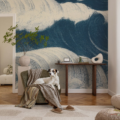 Baby room wall mural with a sea waves design