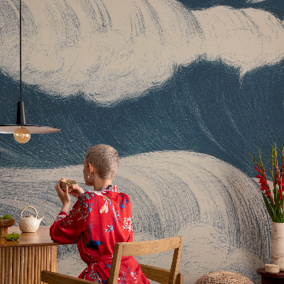 Baby room wall mural with a sea waves design