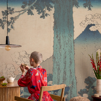 Peel and stick wallpaper mural with a mountain panorama design