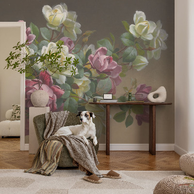 Self-adhesive wall mural with a floral elegance design