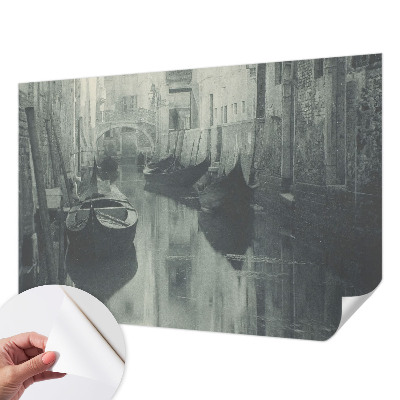 Peel and stick wall mural for bedroom with an old canal scene