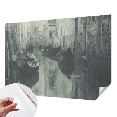 Peel and stick wall mural for bedroom with an old canal scene