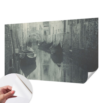Peel and stick wall mural for bedroom with an old canal scene