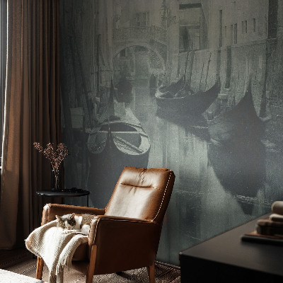 Peel and stick wall mural for bedroom with an old canal scene