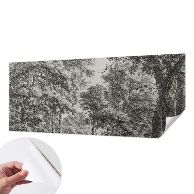 Removable wall mural with a forest scenery design